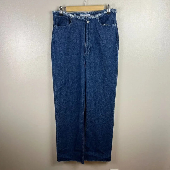 WeWoreWhat Frayed Straight Leg Jeans Size 29 True Blue Indigo Denim High Rise - Picture 2 of 11